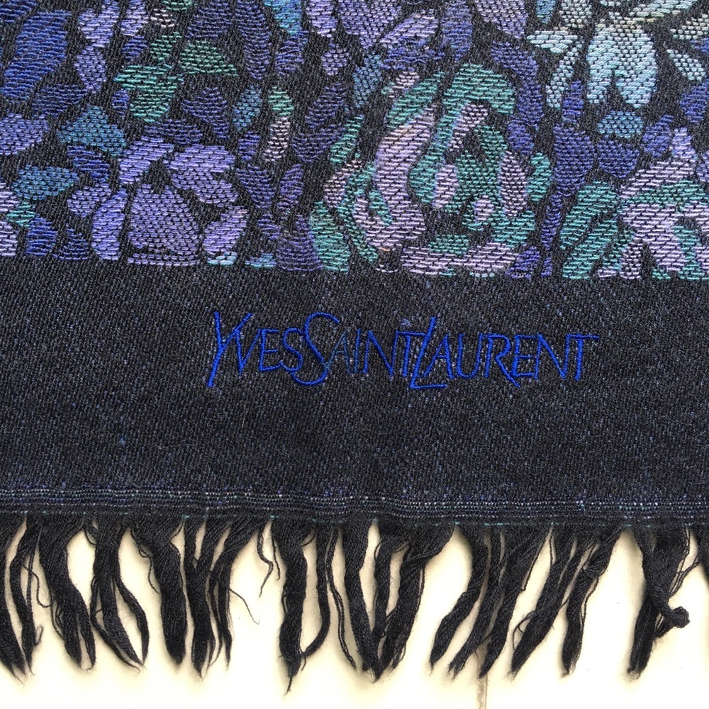 YSL 100% pure wool embroidered floral roses shawl